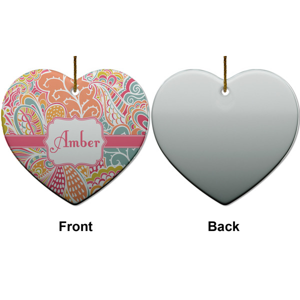 Abstract Foliage Ceramic Flat Ornament - Heart Front & Back (APPROVAL)