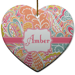 Abstract Foliage Heart Ceramic Ornament w/ Name or Text
