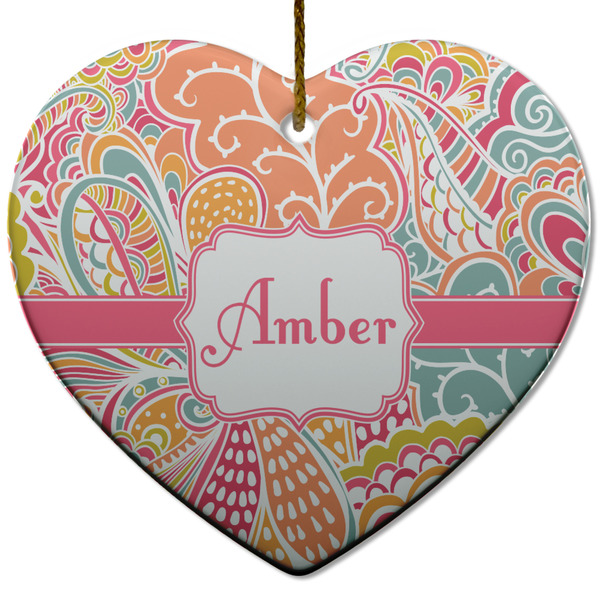 Abstract Foliage Ceramic Flat Ornament - Heart (Front)