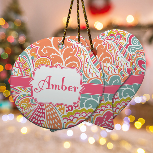 Custom Abstract Foliage Ceramic Ornament w/ Name or Text