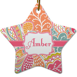 Abstract Foliage Star Ceramic Ornament w/ Name or Text
