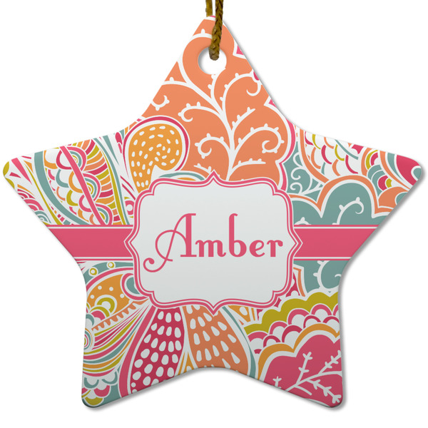 Custom Abstract Foliage Star Ceramic Ornament w/ Name or Text