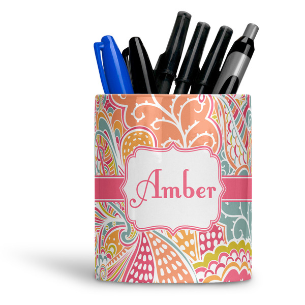 Custom Abstract Foliage Ceramic Pen Holder