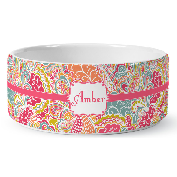 Custom Abstract Foliage Ceramic Dog Bowl (Personalized)