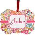 Abstract Foliage Metal Frame Ornament - Double Sided w/ Name or Text