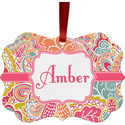 Abstract Foliage Metal Frame Ornament - Double Sided w/ Name or Text