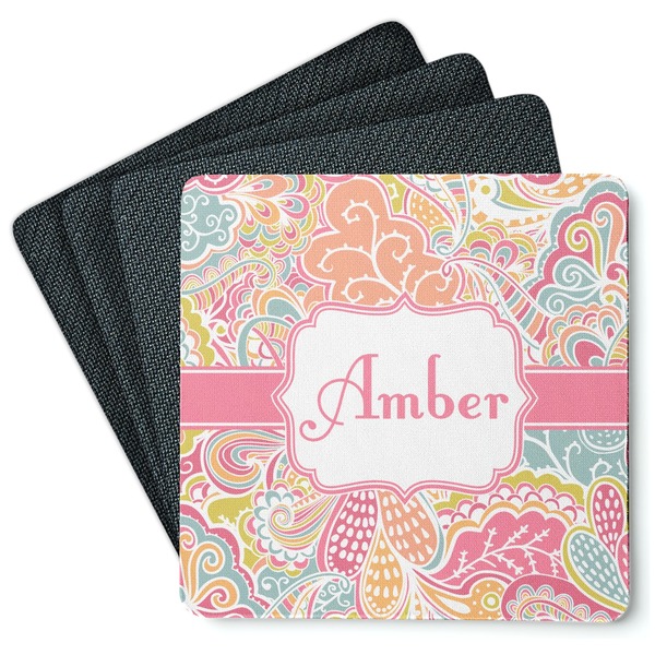Custom Abstract Foliage Square Rubber Backed Coasters - Set of 4 (Personalized)
