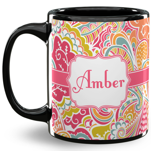 Custom Abstract Foliage 11 Oz Coffee Mug - Black (Personalized)