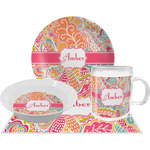 Abstract Foliage Dinner Set - Single 4 Pc Setting w/ Name or Text