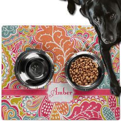 Abstract Foliage Dog Food Mat - Large w/ Name or Text