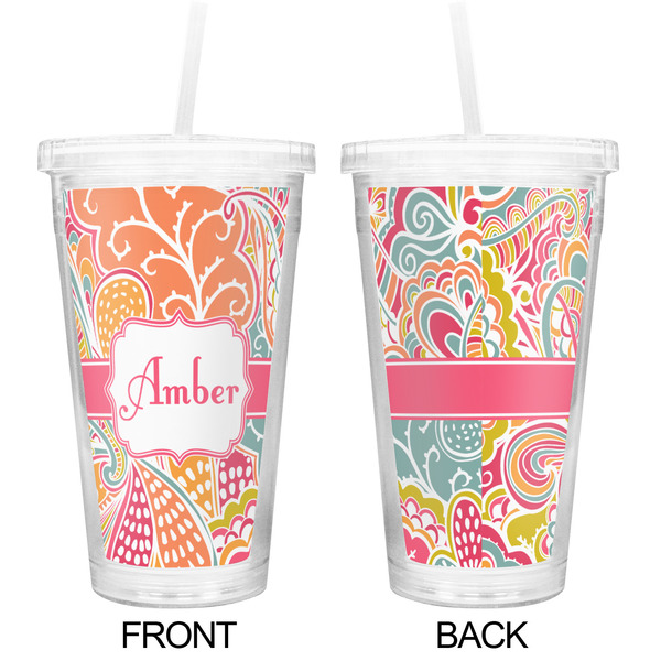 Abstract Foliage Double Wall Tumbler with Straw - Approval