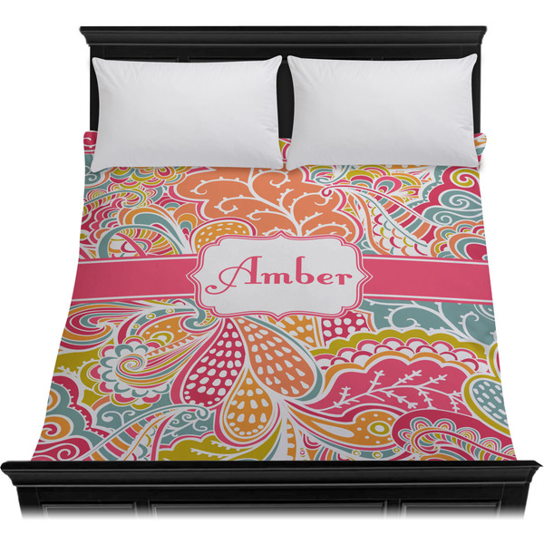 Abstract Foliage Duvet Cover - Queen - On Bed - No Prop