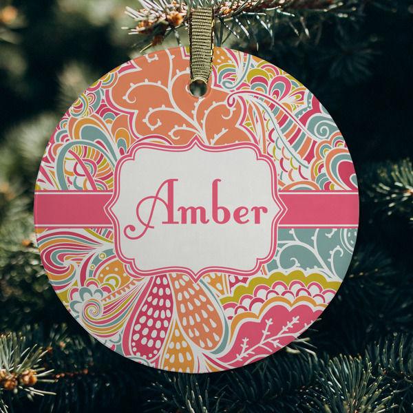 Abstract Foliage Frosted Glass Ornament - Round (Lifestyle)