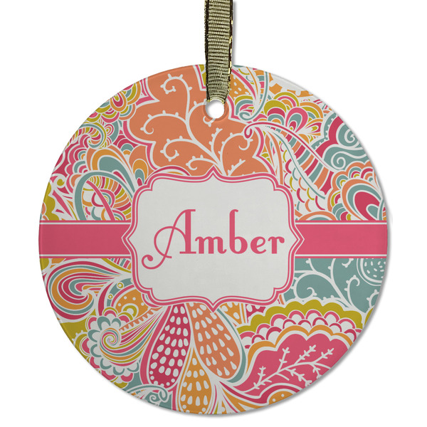 Custom Abstract Foliage Flat Glass Ornament - Round w/ Name or Text