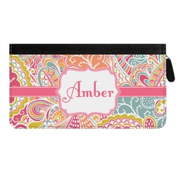 Abstract Foliage Genuine Leather Ladies Zippered Wallet (Personalized)