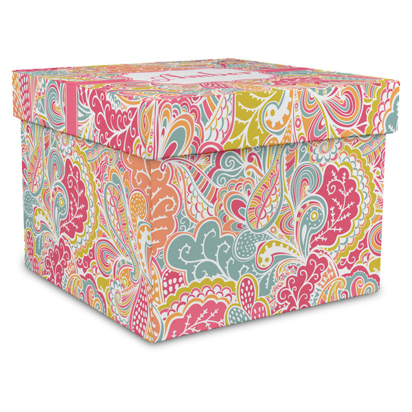 Custom Abstract Foliage Gift Box with Lid - Canvas Wrapped - X-Large (Personalized)
