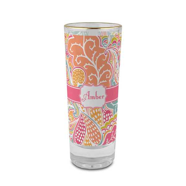 Custom Abstract Foliage 2 oz Shot Glass - Glass with Gold Rim (Personalized)