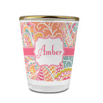 Abstract Foliage Glass Shot Glass - 1.5 oz - with Gold Rim - Set of 4 (Personalized)