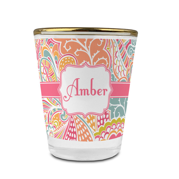 Abstract Foliage Glass Shot Glass - With gold rim - FRONT