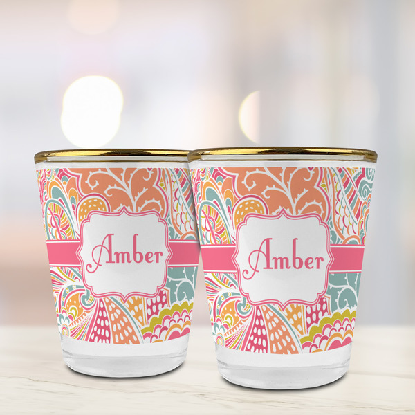 Abstract Foliage Glass Shot Glass - with gold rim - LIFESTYLE