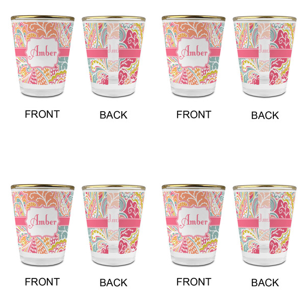 Abstract Foliage Glass Shot Glass - with gold rim - Set of 4 - APPROVAL