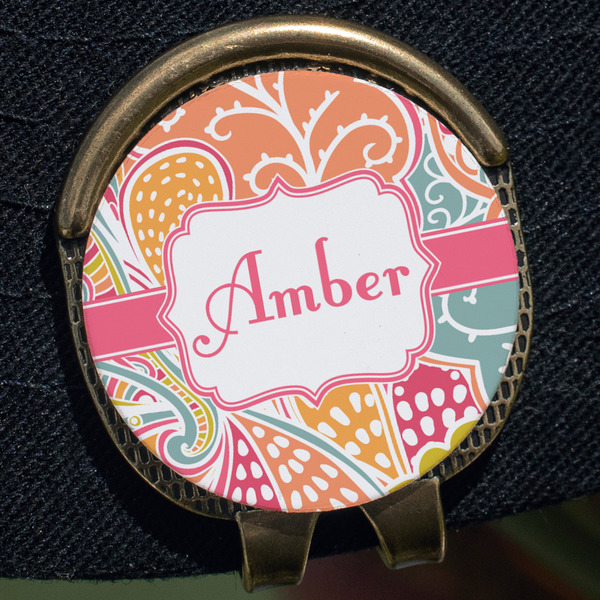 Abstract Foliage Golf Ball Marker Hat Clip - Gold - Close Up