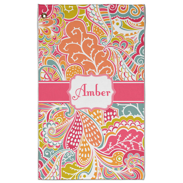 Custom Abstract Foliage Golf Towel - Poly-Cotton Blend w/ Name or Text