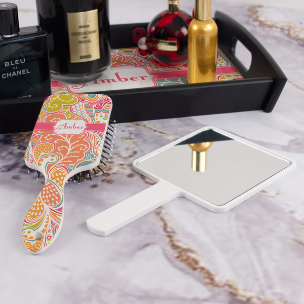 Abstract Foliage Hair Brush - With Hand Mirror