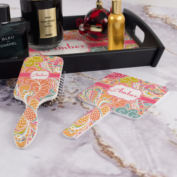 Abstract Foliage Hair Brush and Hand Mirror - Bathroom Scene