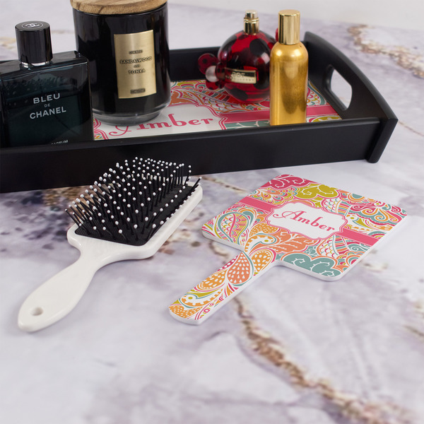 Abstract Foliage Hand Mirror - With Hair Brush