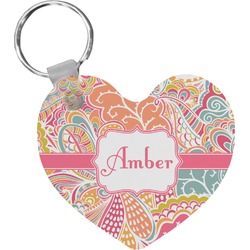 Abstract Foliage Heart Plastic Keychain w/ Name or Text