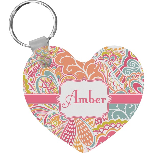 Custom Abstract Foliage Heart Plastic Keychain w/ Name or Text