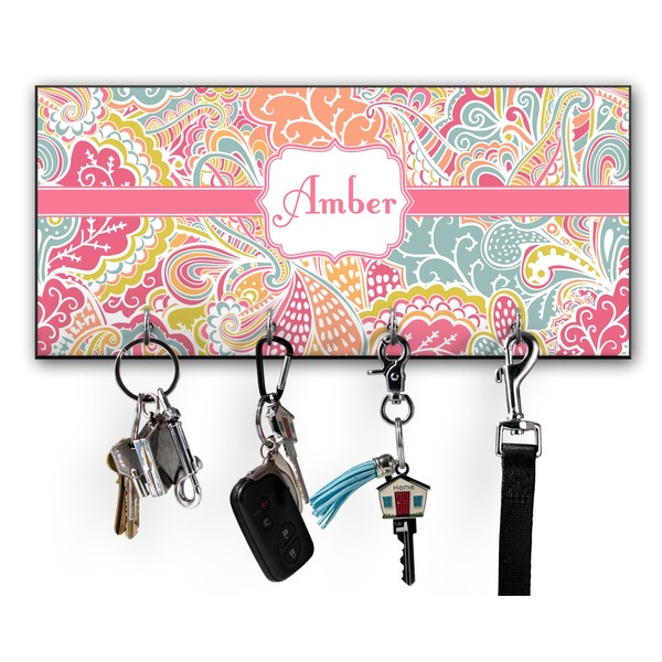 Custom Abstract Foliage Key Hanger w/ 4 Hooks w/ Name or Text