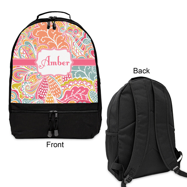 Abstract Foliage Large Backpack - Black - Front & Back View