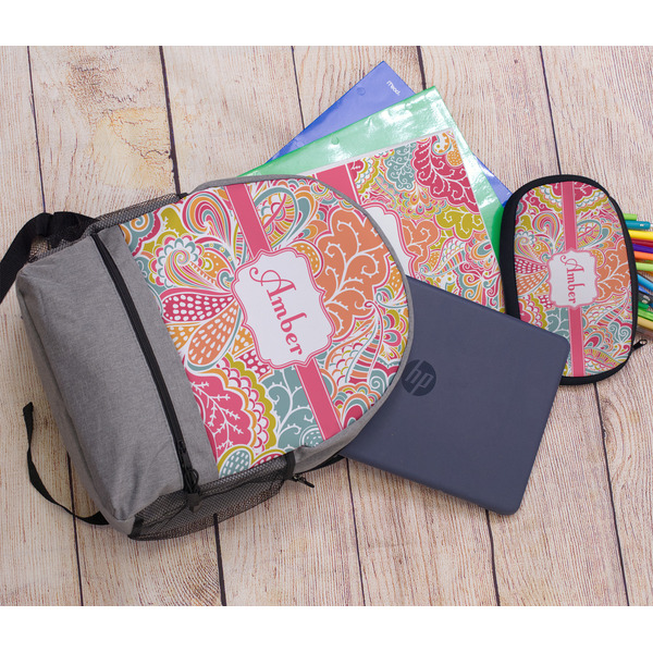 Abstract Foliage Large Backpack - Gray - With Stuff