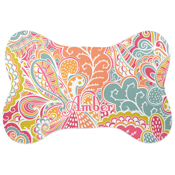 Custom Abstract Foliage Bone Shaped Dog Food Mat (Personalized)