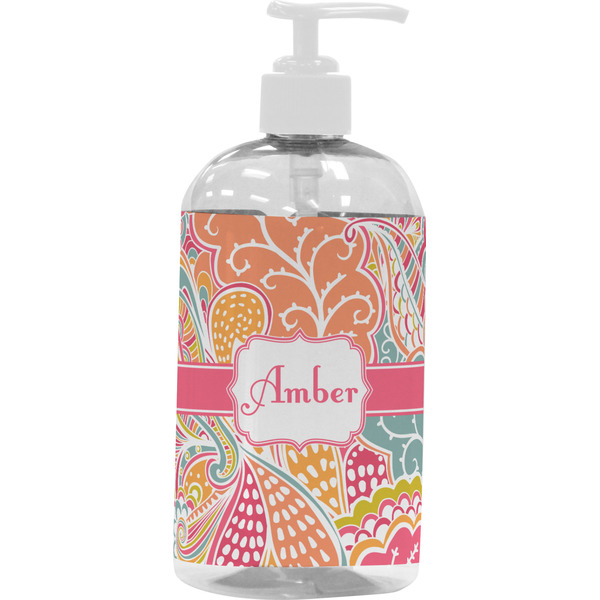 Custom Abstract Foliage Plastic Soap / Lotion Dispenser (16 oz - Large - White) (Personalized)