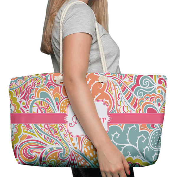 Abstract Foliage Large Rope Tote Bag - In Context View