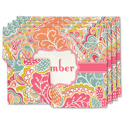 Abstract Foliage Linen Placemat w/ Name or Text