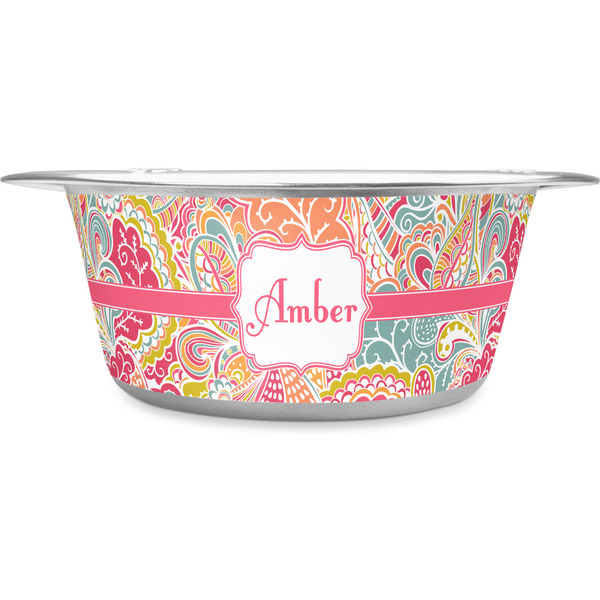 Custom Abstract Foliage Stainless Steel Dog Bowl - Large (Personalized)