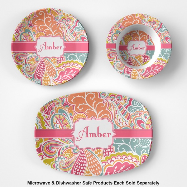 Abstract Foliage Microwave & Dishwasher Safe CP Plastic Dishware - Group