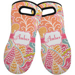 Abstract Foliage Neoprene Oven Mitts - Set of 2 w/ Name or Text