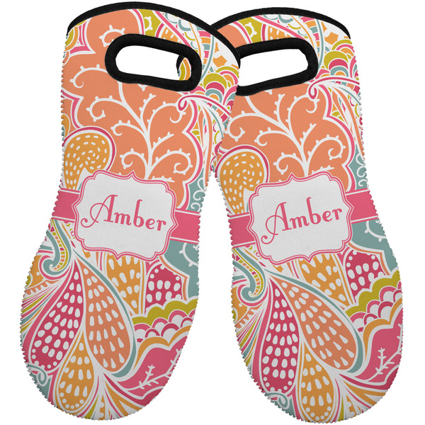 Custom Abstract Foliage Neoprene Oven Mitts - Set of 2 w/ Name or Text