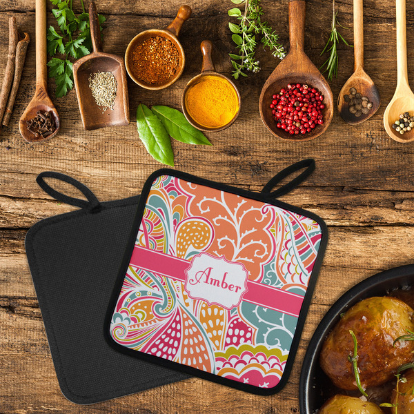 Abstract Foliage Neoprene Pot Holder - Set of 2  LIFESTYLE (Flatlay)