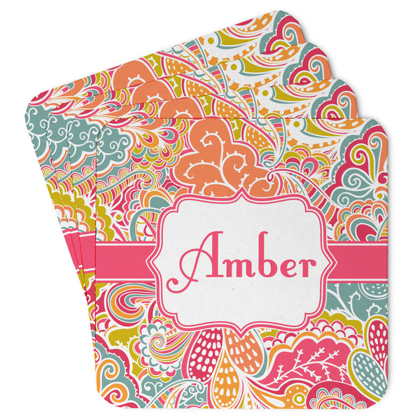 Custom Abstract Foliage Paper Coasters w/ Name or Text