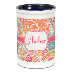 Abstract Foliage Ceramic Pencil Holders - Blue