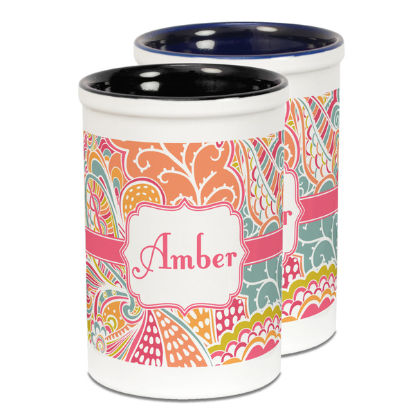 Custom Abstract Foliage Ceramic Pencil Holder - Large