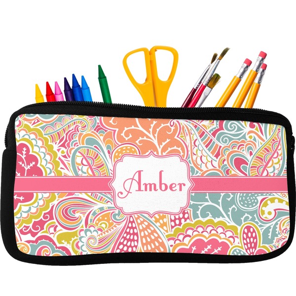 Custom Abstract Foliage Neoprene Pencil Case - Small w/ Name or Text