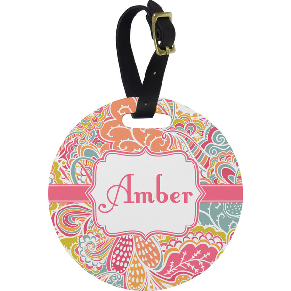 Custom Abstract Foliage Plastic Luggage Tag - Round (Personalized)