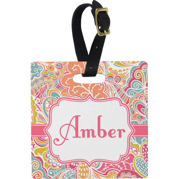 Custom Abstract Foliage Plastic Luggage Tag - Square w/ Name or Text